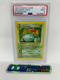 Pokemon Venusaur #15 SHADOWLESS HOLO Foil 1999 Graded PSA MINT 9 *CCGHouse* - Image 1