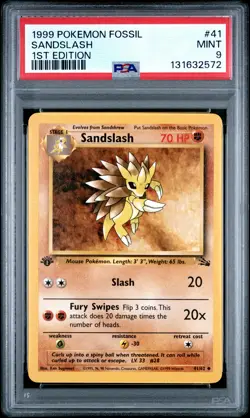 1999 POKEMON FOSSIL 1ST ED #41 SANDSLASH PSA 9 - Image 1