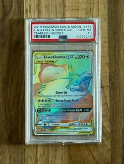 PSA 10 Gem Mint 2019 Pokemon Sun & Moon Team Up FA Eevee & Snorlax GX #191 - Image 1
