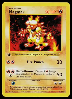 Pokemon Card - Magmar Base Set (Shadowless) 36/102 Uncommon 1st Edition - Image 1