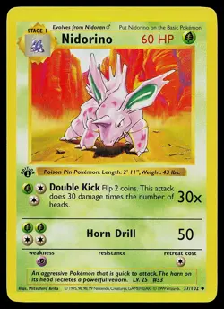 Pokemon Card - Nidorino Base Set (Shadowless) 37/102 Uncommon 1st Edition - Image 1