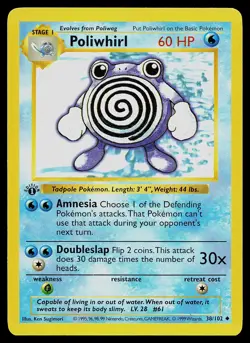 Pokemon Card - Poliwhirl Base Set (Shadowless) 38/102 Uncommon 1st Edition - Image 1