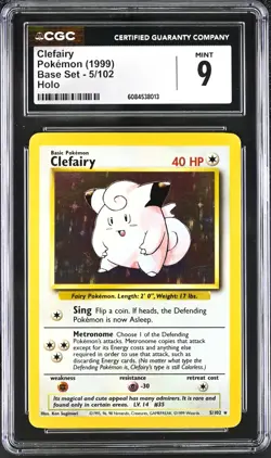 CGC 9 MINT Clefairy 1999 Base 5/102 Holo Pokemon Card psa - Image 1