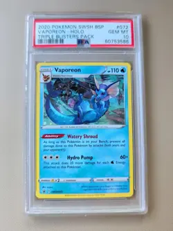 2020 Pokemon EN SWSH BSP Triple Blister Pack SWSH072 Vaporeon Holo PSA 10 - Image 1
