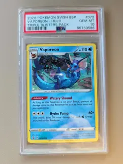 2020 Pokemon EN SWSH BSP Triple Blister Pack SWSH072 Vaporeon Holo PSA 10 - Image 4