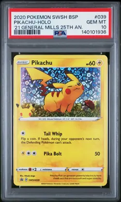 2020 POKEMON SWSH GENERAL MILLS PROMO #039 PIKACHU-HOLO PSA 10 - Image 1