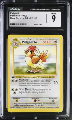 CGC 9 MINT Pidgeotto 1999 Base Set 1st Edition Shadowless 22/102 Pokemon Card - Image 1