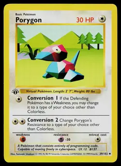 Pokemon Card - Porygon Base Set (Shadowless) 39/102 Uncommon 1st Edition - Image 1