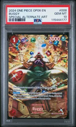 2024 ONE PIECE OP06-WINGS OF THE CAPTAIN SPECIAL ALTERNATE ART #008 BUGGY PSA 10 - Image 1