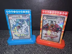 Pokemon Charizard Ex 215 and Gyarados Ex 225 With Card Holder Stands - Image 1