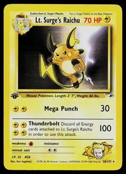 Pokemon Card - Lt. Surge's Raichu Gym Heroes 28/132 Rare 1st Edition - Image 1