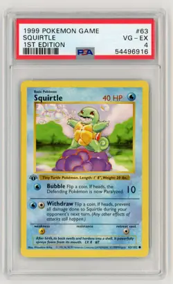 1999 POKEMON GAME 63 SQUIRTLE 1ST EDITION PSA VERY GOOD-EXCELLENT 4 - Image 1