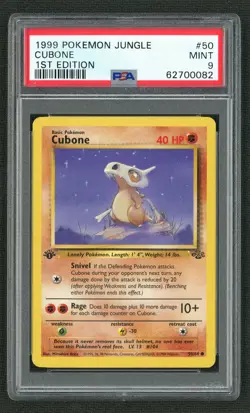 1999 POKEMON JUNGLE 50 CUBONE 1ST EDITION PSA MINT 9 - Image 1