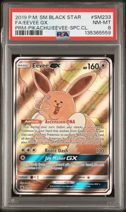 2019 POKEMON SM BLACK STAR PROMO #SM233 FULL ART/EEVEE GX PSA 8 - Image 1