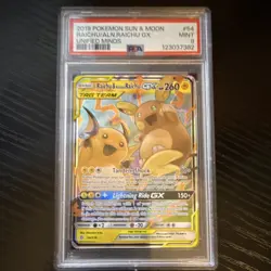 2019 Pokemon Sm-Unified Minds Raichu & Alolan Raichu GX #54 Holo PSA 9 - Image 1