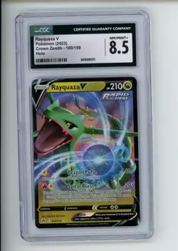 2023 Pokemon Crown Zenith Rayquaza V 100/159 Full Art Holo CGC 8.5 (011) - Image 1