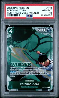 2025 ONE PIECE EB02-019 WINNER PACK 2025 VOL 3 PROMO RORONOA ZORO PSA 10 - Image 1
