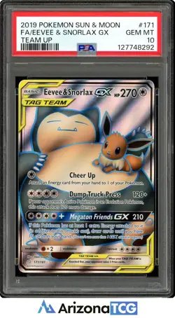 Pokemon 2019 Eevee & Snorlax GX 171/181 FA Sun & Moon Team Up GEM MINT PSA 10 - Image 1