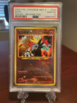 Pokemon PSA 10 GEM MINT Entei 2000 Rev Holo Japanese Neo File 2 Promo Card - Image 1
