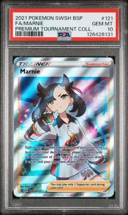 2021 POKEMON SWSH MARNIE PREMIUM TOURNAMENT COLLECTION FULL ART/MARNIE PSA 10 - Image 1