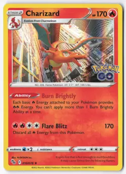Charizard Holo Holo Rare Pokemon GO 010/078 NM - Image 1