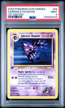 2000 POKEMON GYM HEROES 1ST ED #58 SABRINA'S HAUNTER PSA 9 - Image 1