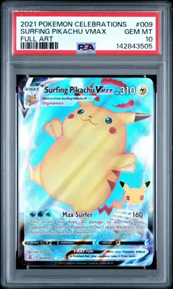 PSA 10 SURFING PIKACHU VMAX 009/025 FULL ART CELEBRATIONS POKEMON ⚡ - Image 1