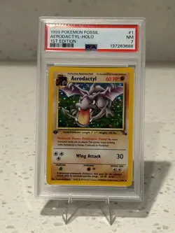 Pokemon TCG Aerodactyl Holo Rare 1st Edition Fossil Card 1/62 PSA 7 - Image 1