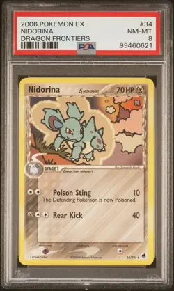 2006 POKEMON EX DRAGON FRONTIERS #34 NIDORINA PSA 8 - Image 1