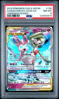 2019 POKEMON SUN & MOON UNBROKEN BONDS #130 GARDEVOIR & SYLVEON GX PSA 8 - Image 1