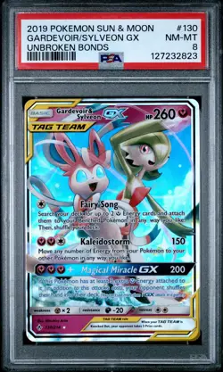 2019 POKEMON SUN & MOON UNBROKEN BONDS #130 GARDEVOIR & SYLVEON GX PSA 8 - Image 1