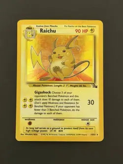 Raichu Fossil Base Set Holo 14/62 Pokemon WOTC TCG MP - Image 1
