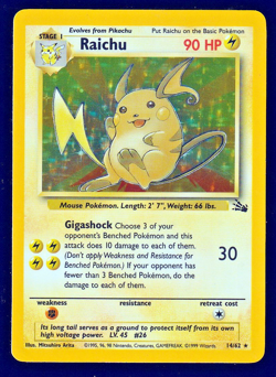Pokemon TCG: Fossil - Raichu 14/62 Holo Rare 1999 Wotc MP to LP - Image 1