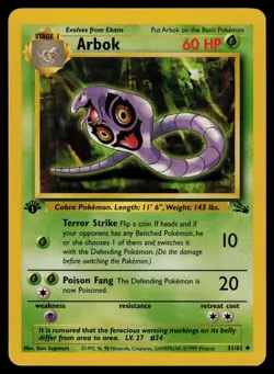 Pokemon Arbok 31/62 Fossil 1st Edition Uncommon Card - NM - Image 1