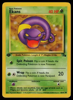 Pokemon Ekans 46/62 Fossil 1st Edition Common Card - NM - Image 1