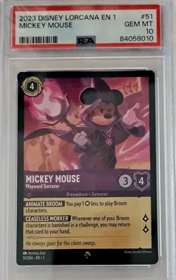 2023 MICKEY MOUSE Wayward Sorcerer Disney Lorcana #51 NF Super Rare PSA 10 GM MT - Image 1