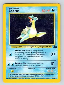 Lapras 10/62 Fossil Set Holo Foil Rare Vintage 1999 LP! Pokemon CARD - Image 1