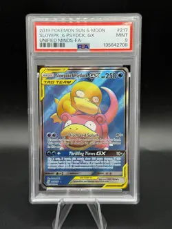 2019 Pokemon S&M Unified Minds Slowpoke & Psyduck GX #217 | TAG TEAM PSA 9 MINT - Image 1