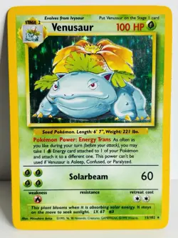 Venusaur 15/102 Holo Rare Base Set Unlimited - VINTAGE - WOTC TCG Pokemon Card - Image 1