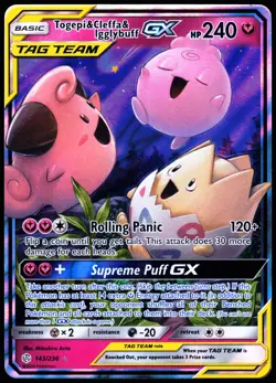 Pokemon Card- Togepi & Cleffa & Igglybuff GX SM - Cosmic Eclipse #143/236 - Image 1
