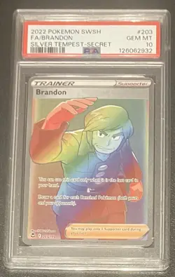 2022 POKEMON SWORD & SHIELD SILVER TEMPEST SECRET #203 FULL ART/BRANDON PSA 10 - Image 1