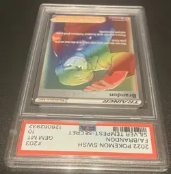 2022 POKEMON SWORD & SHIELD SILVER TEMPEST SECRET #203 FULL ART/BRANDON PSA 10 - Image 3