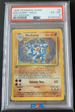 1999 Pokemon Base Set MACHAMP 1st Edition HOLO RARE 8/102 PSA 6 EX-MT - Image 1