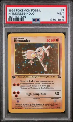 Hitmonlee-Holo Pokemon Fossil 7 NM PSA 9 - Image 1