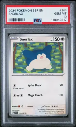 2024 POKEMON SSP EN-SURGING SPARKS #144 SNORLAX PSA 10 - Image 1