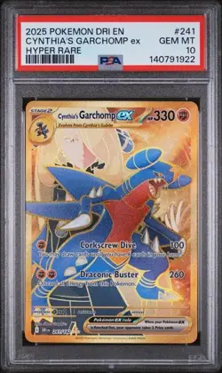 2025 POKEMON DRI EN-DESTINED RIVALS HYPER RARE #241 CYNTHIA'S GARCHOMP EX PSA 10 - Image 1