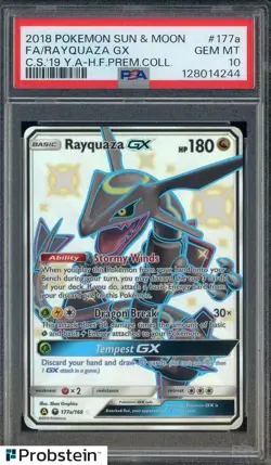 2018 Pokemon TCG S&MC.S.'19 Hidden Fates Prem. Collect #177a Rayquaza GX PSA 10 - Image 1