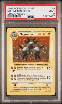1999 POKEMON BASE SET SHADOWLESS #9 MAGNETON-HOLO PSA 9 - Image 1