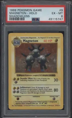 1999 Pokemon Base Set Shadowless Magneton Holo #9/102 PSA 6 EX-MT - Image 1