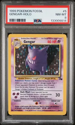 1999 POKEMON FOSSIL #5 GENGAR-HOLO PSA 8 - Image 1
